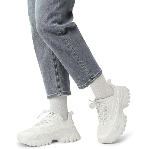 Womens Chunky Fashion Sneakers Platform Bold Lace Up Comfortable Shoes - Picture 7 of 9